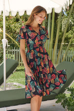 Load image into Gallery viewer, Carina Navy/Red/Green Bold Leaf Print Summer Dress