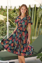 Load image into Gallery viewer, Carina Navy/Red/Green Bold Leaf Print Summer Dress