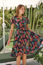 Load image into Gallery viewer, Carina Navy/Red/Green Bold Leaf Print Summer Dress