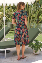 Load image into Gallery viewer, Carina Navy/Red/Green Bold Leaf Print Summer Dress