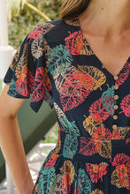 Load image into Gallery viewer, Carina Navy/Red/Green Bold Leaf Print Summer Dress