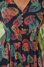 Load image into Gallery viewer, Carina Navy/Red/Green Bold Leaf Print Summer Dress