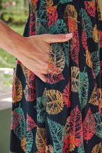 Load image into Gallery viewer, Carina Navy/Red/Green Bold Leaf Print Summer Dress