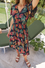 Load image into Gallery viewer, Carina Navy/Red/Green Bold Leaf Print Summer Dress