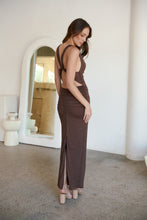 Load image into Gallery viewer, Cleo Chocolate Brown Cowl Neck Evening Dress