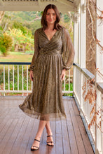 Load image into Gallery viewer, Abigail Gold Long Sleeve Midi Evening Dress