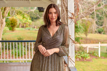 Load image into Gallery viewer, Abigail Gold Long Sleeve Midi Evening Dress