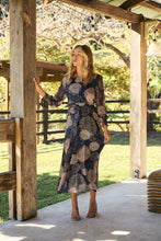 Load image into Gallery viewer, Leila Navy Print Tie Waist Chiffon Dress