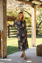 Load image into Gallery viewer, Leila Navy Print Tie Waist Chiffon Dress