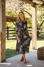Load image into Gallery viewer, Leila Navy Print Tie Waist Chiffon Dress