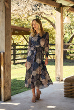 Load image into Gallery viewer, Leila Navy Print Tie Waist Chiffon Dress