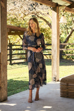 Load image into Gallery viewer, Leila Navy Print Tie Waist Chiffon Dress