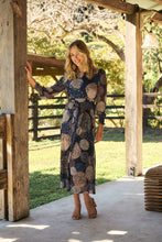 Load image into Gallery viewer, Leila Navy Print Tie Waist Chiffon Dress