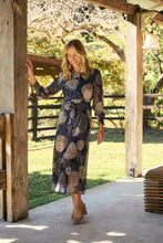 Load image into Gallery viewer, Leila Navy Print Tie Waist Chiffon Dress