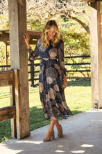 Load image into Gallery viewer, Leila Navy Print Tie Waist Chiffon Dress