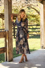 Load image into Gallery viewer, Leila Navy Print Tie Waist Chiffon Dress