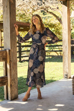 Load image into Gallery viewer, Leila Navy Print Tie Waist Chiffon Dress