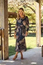 Load image into Gallery viewer, Leila Navy Print Tie Waist Chiffon Dress