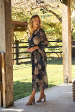 Load image into Gallery viewer, Leila Navy Print Tie Waist Chiffon Dress