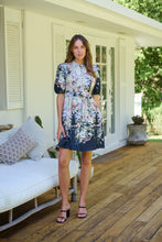 Load image into Gallery viewer, Isabel Black/Multi Wildflower Print Short Sleeve Button Up Faux Linen Dress