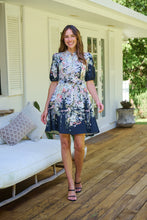 Load image into Gallery viewer, Isabel Black/Multi Wildflower Print Short Sleeve Button Up Faux Linen Dress