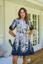 Load image into Gallery viewer, Isabel Black/Multi Wildflower Print Short Sleeve Button Up Faux Linen Dress