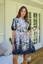 Load image into Gallery viewer, Isabel Black/Multi Wildflower Print Short Sleeve Button Up Faux Linen Dress