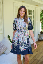 Load image into Gallery viewer, Isabel Black/Multi Wildflower Print Short Sleeve Button Up Faux Linen Dress