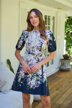 Load image into Gallery viewer, Isabel Black/Multi Wildflower Print Short Sleeve Button Up Faux Linen Dress