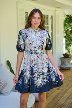 Load image into Gallery viewer, Isabel Black/Multi Wildflower Print Short Sleeve Button Up Faux Linen Dress