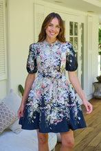 Load image into Gallery viewer, Isabel Black/Multi Wildflower Print Short Sleeve Button Up Faux Linen Dress