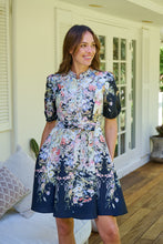Load image into Gallery viewer, Isabel Black/Multi Wildflower Print Short Sleeve Button Up Faux Linen Dress