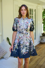 Load image into Gallery viewer, Isabel Black/Multi Wildflower Print Short Sleeve Button Up Faux Linen Dress