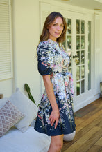 Load image into Gallery viewer, Isabel Black/Multi Wildflower Print Short Sleeve Button Up Faux Linen Dress