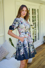 Load image into Gallery viewer, Isabel Black/Multi Wildflower Print Short Sleeve Button Up Faux Linen Dress