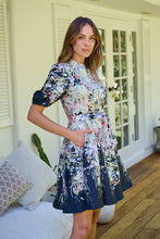 Load image into Gallery viewer, Isabel Black/Multi Wildflower Print Short Sleeve Button Up Faux Linen Dress