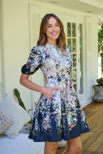 Load image into Gallery viewer, Isabel Black/Multi Wildflower Print Short Sleeve Button Up Faux Linen Dress