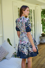 Load image into Gallery viewer, Isabel Black/Multi Wildflower Print Short Sleeve Button Up Faux Linen Dress