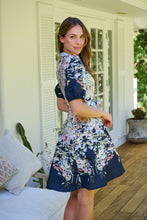 Load image into Gallery viewer, Isabel Black/Multi Wildflower Print Short Sleeve Button Up Faux Linen Dress