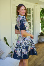 Load image into Gallery viewer, Isabel Black/Multi Wildflower Print Short Sleeve Button Up Faux Linen Dress