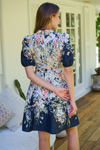 Load image into Gallery viewer, Isabel Black/Multi Wildflower Print Short Sleeve Button Up Faux Linen Dress