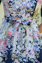 Load image into Gallery viewer, Isabel Black/Multi Wildflower Print Short Sleeve Button Up Faux Linen Dress