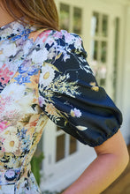 Load image into Gallery viewer, Isabel Black/Multi Wildflower Print Short Sleeve Button Up Faux Linen Dress