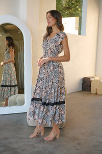 Augustina Cream/Rust/Black Print Button Front Maxi