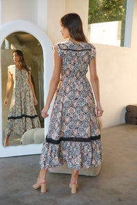Augustina Cream/Rust/Black Print Button Front Maxi