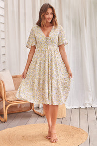 Juliana Yellow Floral Midi Smock