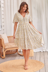 Juliana Yellow Floral Midi Smock
