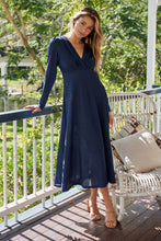 Load image into Gallery viewer, Azalia Navy V Neck Long Sleeve Evening Dress