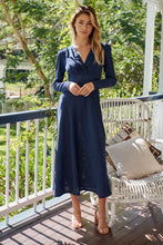 Load image into Gallery viewer, Azalia Navy V Neck Long Sleeve Evening Dress