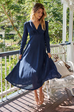 Load image into Gallery viewer, Azalia Navy V Neck Long Sleeve Evening Dress